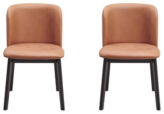 Set of 2 Upholstered Side Chairs in Camel and Black