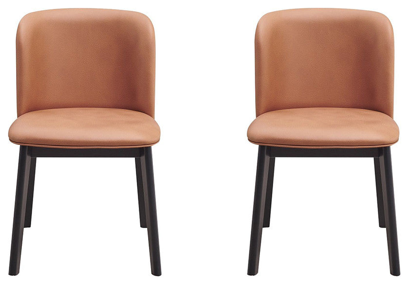 Set of 2 Upholstered Side Chairs in Camel and Black