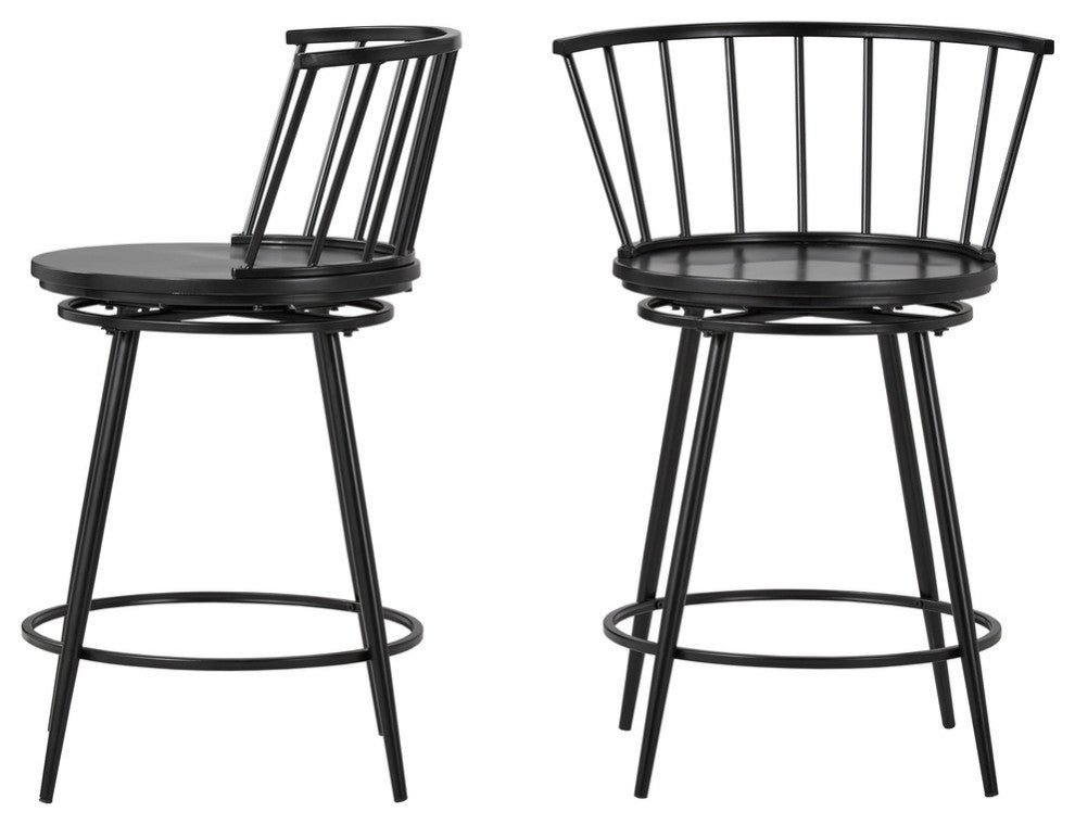 Nelia Low Windsor Swivel 24" Counter Stool, Set of 2, Black