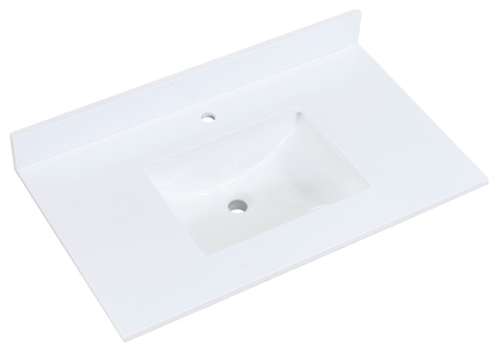 Viterbo 37"  Engineered stone Vanity Top in White with White Sink