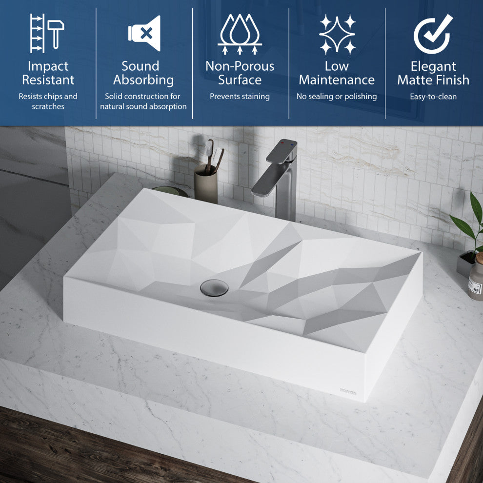 Karran Diamond SQS400 Quartz 28" Bathroom Vessel Sink, White