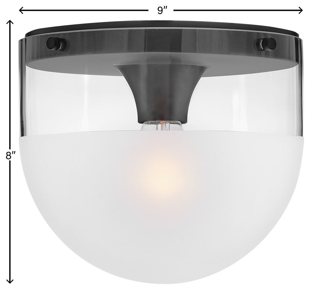 Hinkley 9" Beck Flush Mount Ceiling Light - Lacquered Brass + Etch-Dipped Glass