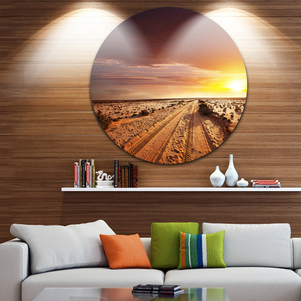 Off-Road In Desert At Sunset, Landscape Disc Metal Wall Art, 11"