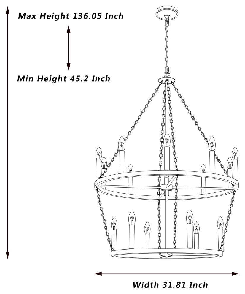 16-Light Candle Style Wagon Wheel Chandelier, Classic Black/Brass Dust
