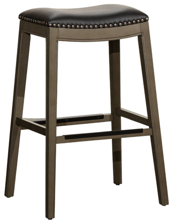 DTY Indoor Living Durango Bonded Leather Saddle Stool, Weathered Gray Finish, Black Leather, 30"