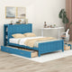 Full Size Platform Bed with Storage Drawers and Headboard Shelves (No mattress), Blue