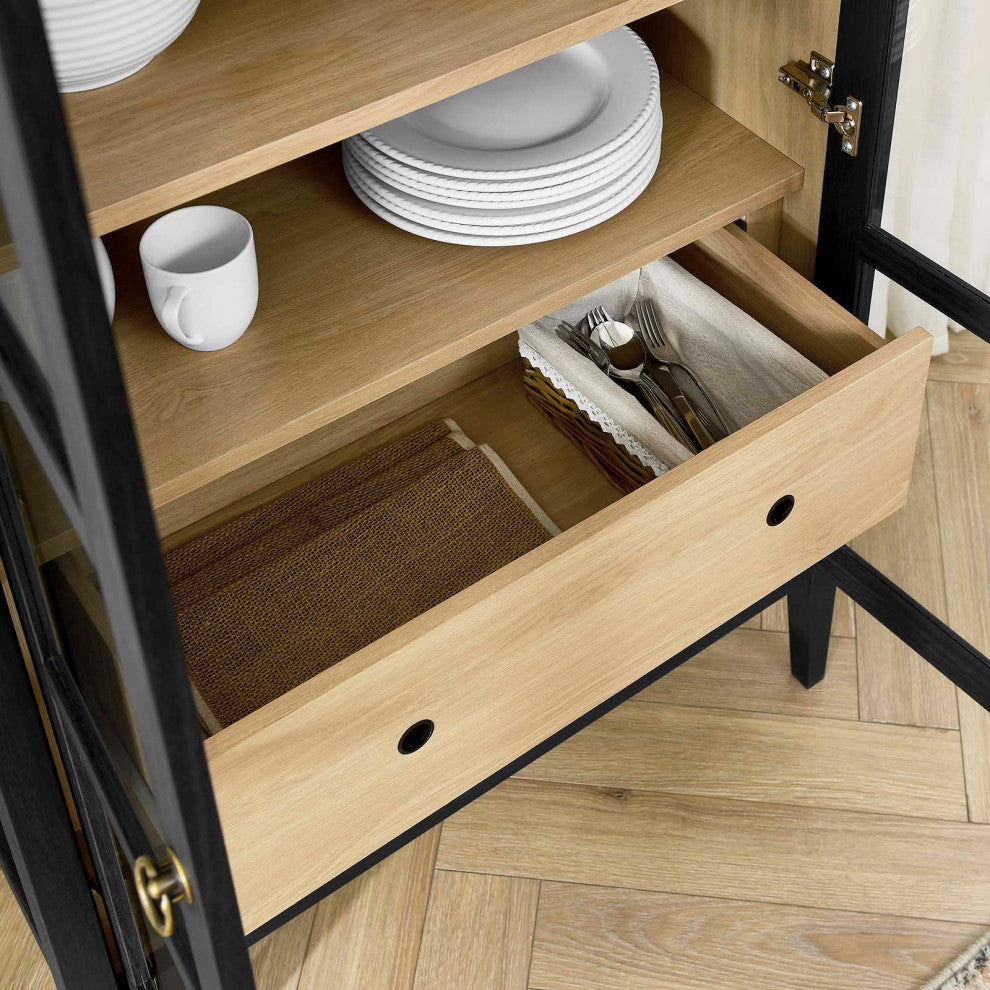 Nolan Tall Storage Display Cabinet - Black Oak