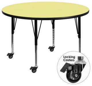 Mobile 60" Round Yellow Thermal Laminate Activity Table Adjustable Legs