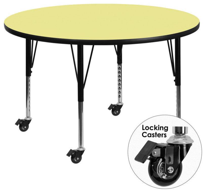 Mobile 60" Round Yellow Thermal Laminate Activity Table Adjustable Legs