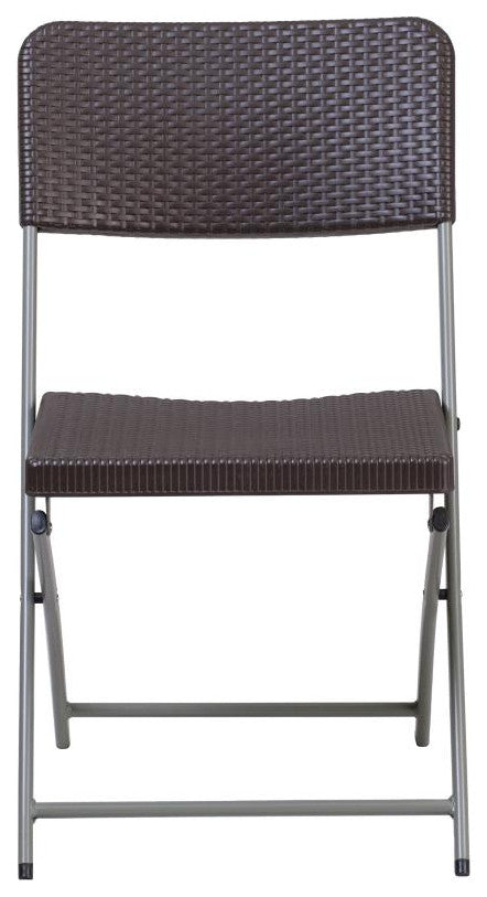 2 Pack HERCULES Series Brown Rattan Plastic Folding Chair with Gray Frame