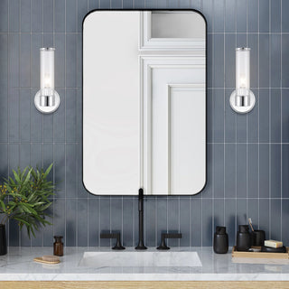Cecil Tall Cylinder Iron/Striped Glass Modern LED Vanity, Chrome, 1-Light