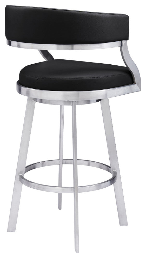 Saturn Swivel Metal and Faux Leather Bar Stool, Black, 30"