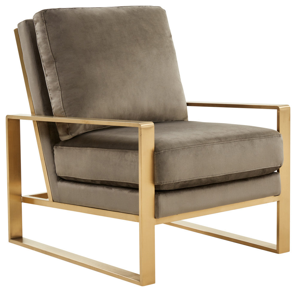 LeisureMod Jefferson Velvet Accent Armchair With Gold Frame, Dark Grey