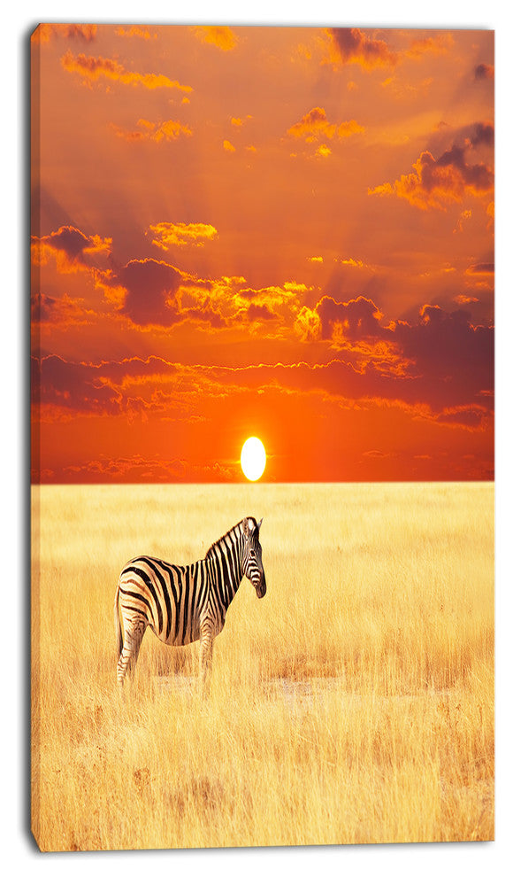 Scenic African View with Zebra, Extra Large Landscape Canvas Art, 16"x32"