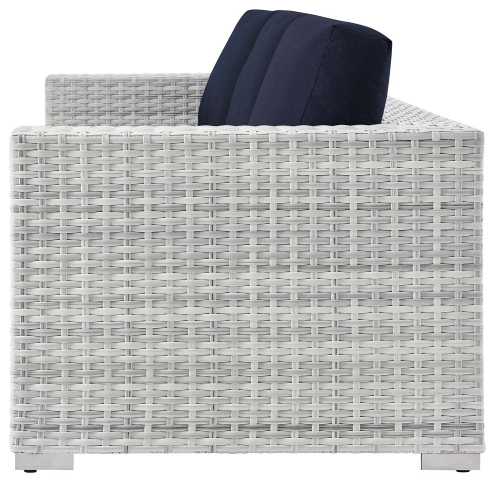 Lounge Sectional Sofa Chair Set, Rattan, Wicker, Gray Blue Navy, Outdoor