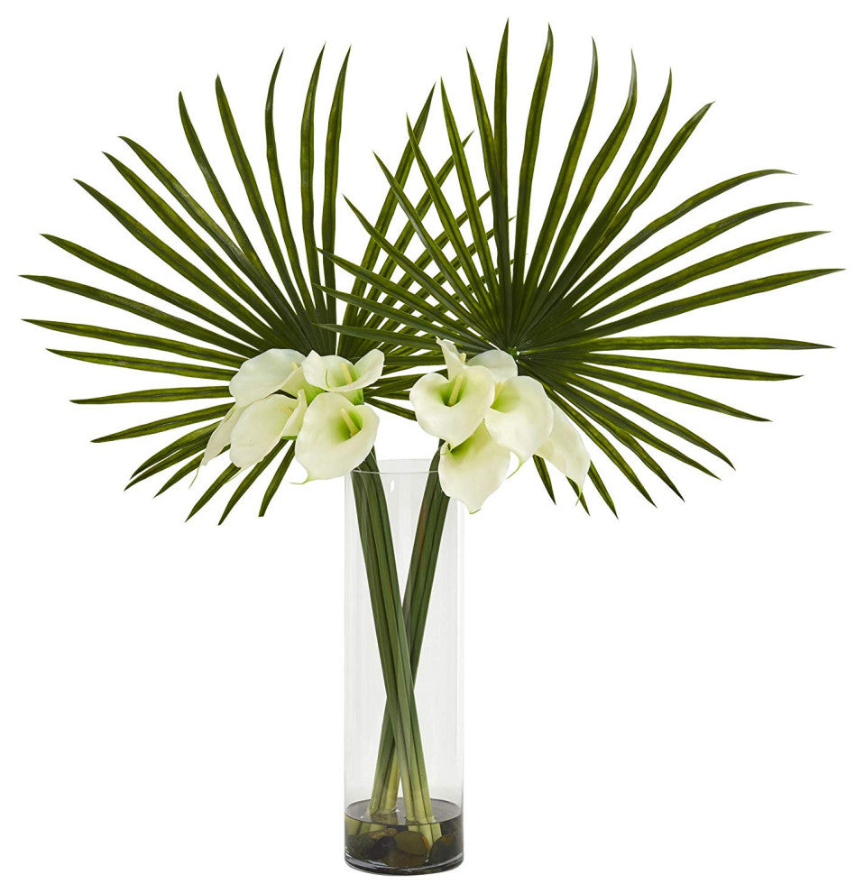 Fan Palm and Calla Lily Artificial Arrangement
