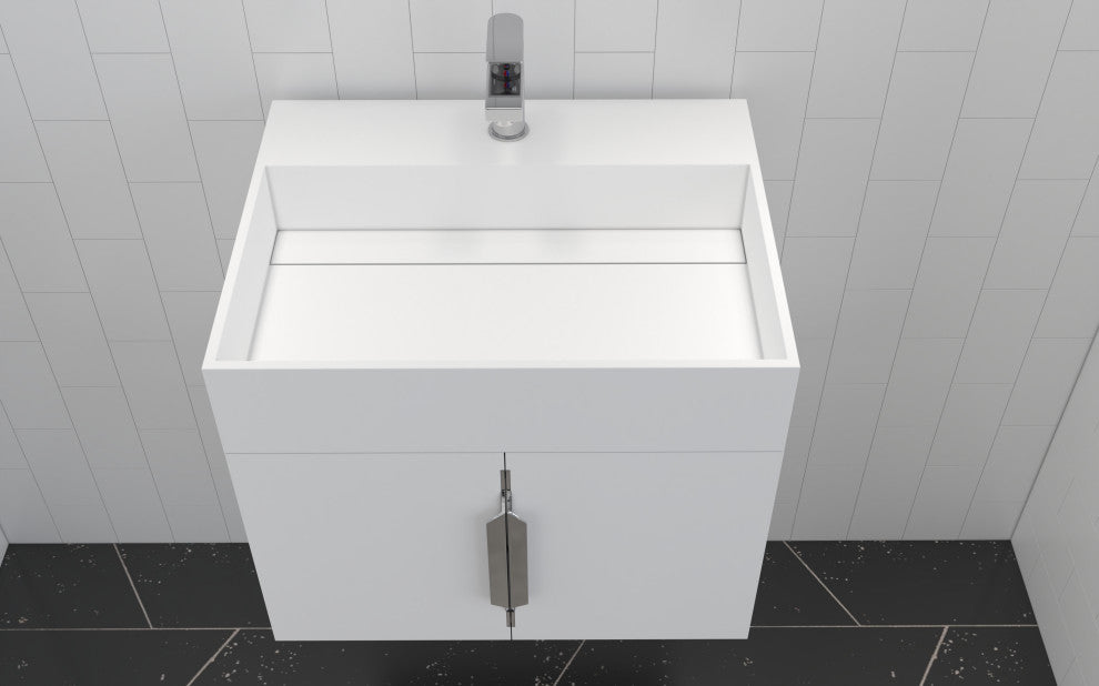 CastelloUSA Amazon 24" Wall Mounted Bathroom Vanity Set, White, White Top, Chrome Handles