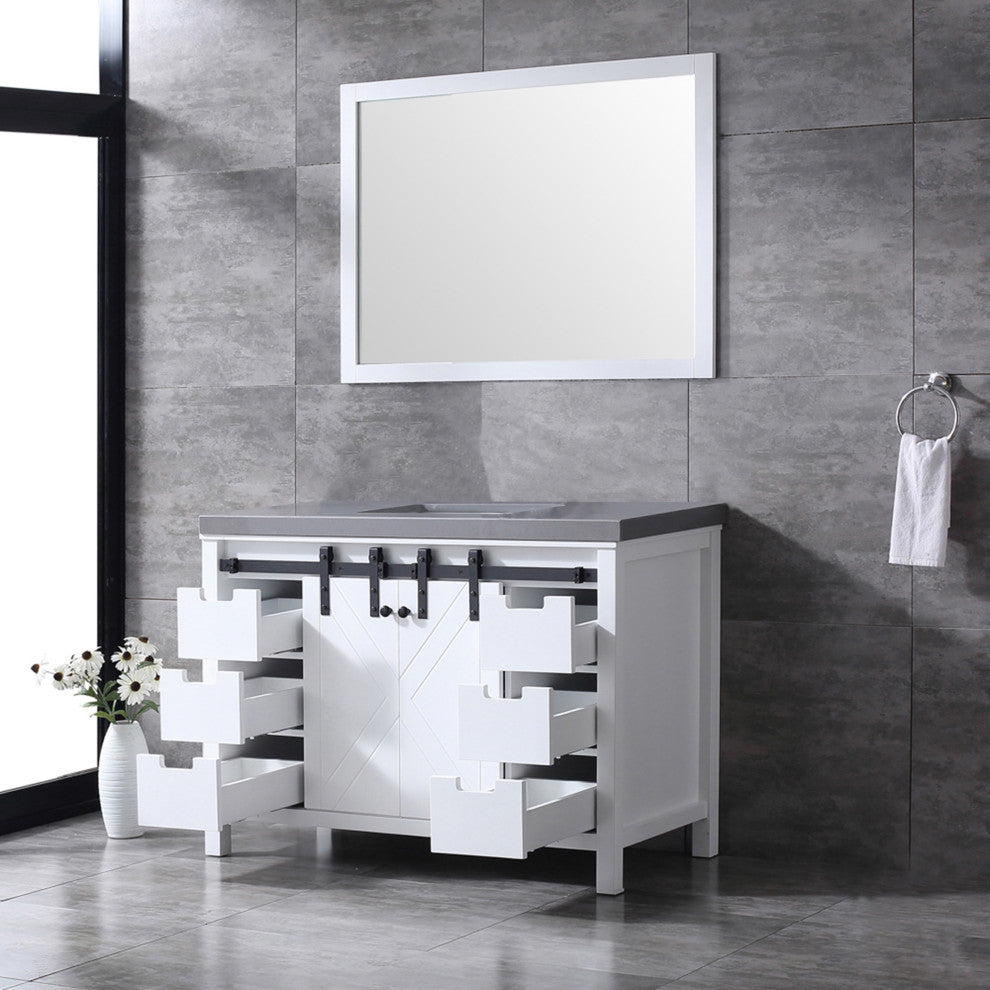 Marsyas 48" Single Vanity Cabinet Gray Quartz Top Square Sink, 44" Wall Mirror