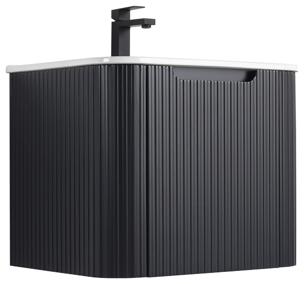 Caskvalley Bath Vanity, Straight Fluted Design Sink Included, Carbon Black, 24"