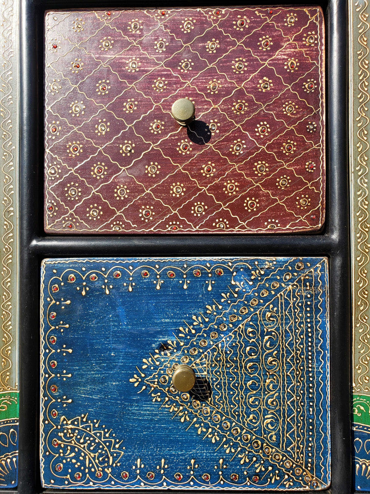 Close-up of patterned drawer front; partial product view with non-white background.