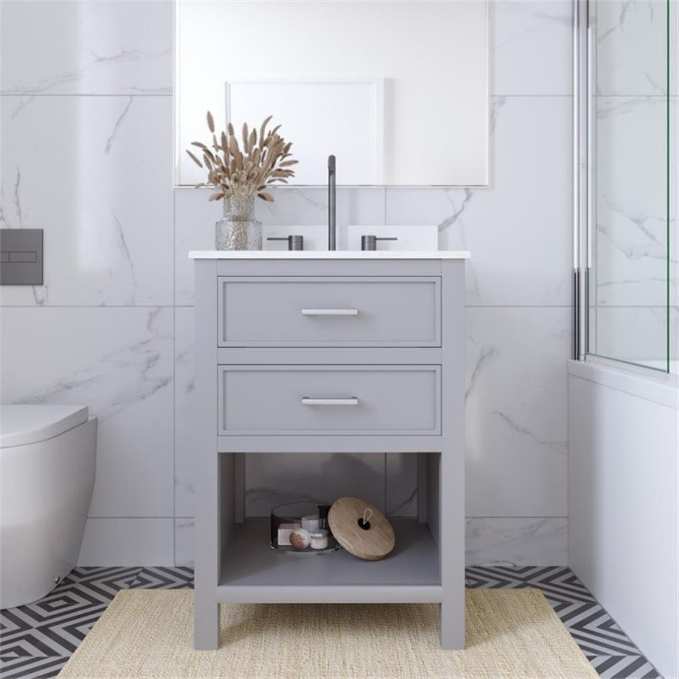 DHP Missouri 24 Inch Bathroom Vanity with Modern Carrera Countertop in Gray