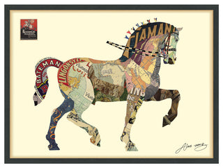 Carousel Horse Dimensional Handmade Collage Wall Art Framed Under Glass