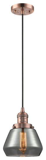 1-Light Fulton 7" Mini Pendant, Antique Copper, Glass: Plated Smoked