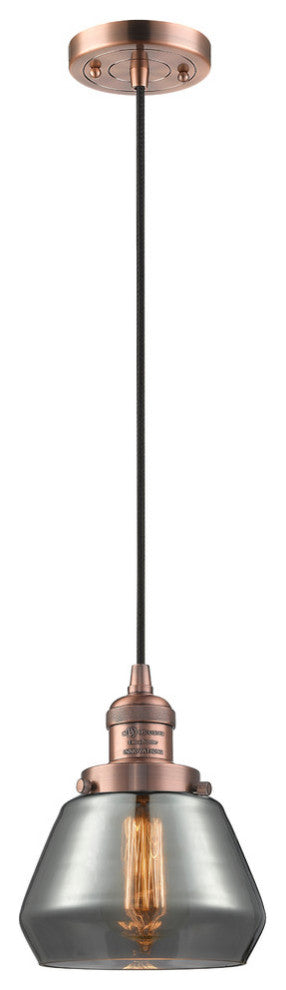 1-Light Fulton 7" Mini Pendant, Antique Copper, Glass: Plated Smoked