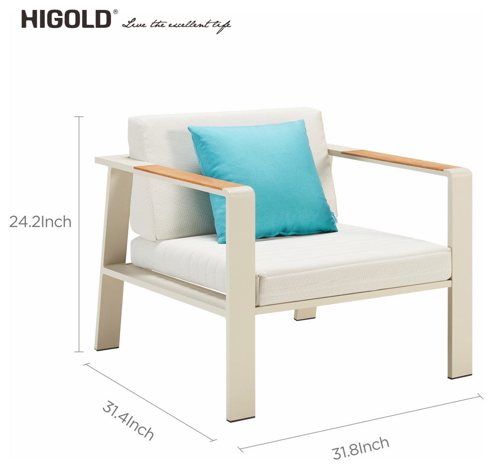 HIGOLD 6801 Nofi  4 Pieces Teak Outdoor Conversation Set with Blue Pillow , Alu