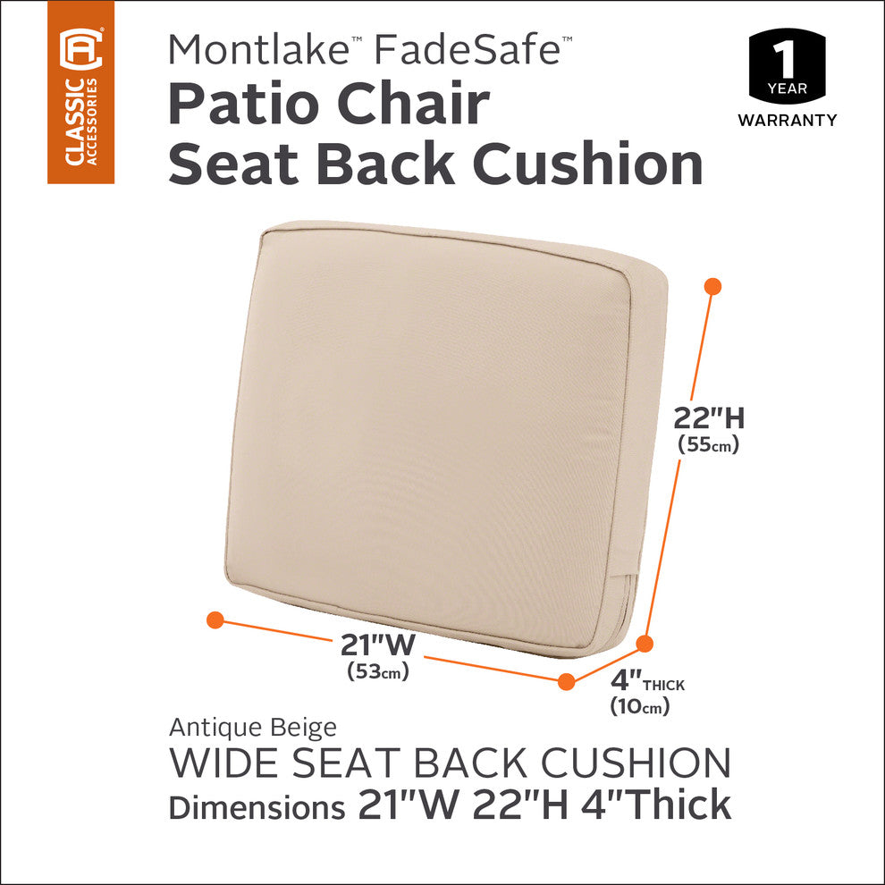 Patio Lounge Back Cushion, Antique Beige, 21"x22"x4"
