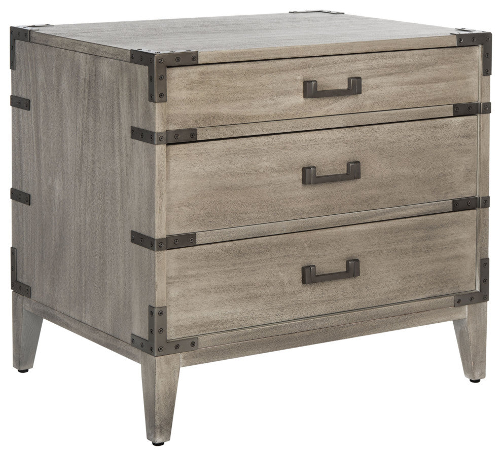 Safavieh Couture Nisha 3 Drawer Wood Nightstand, Light Grey