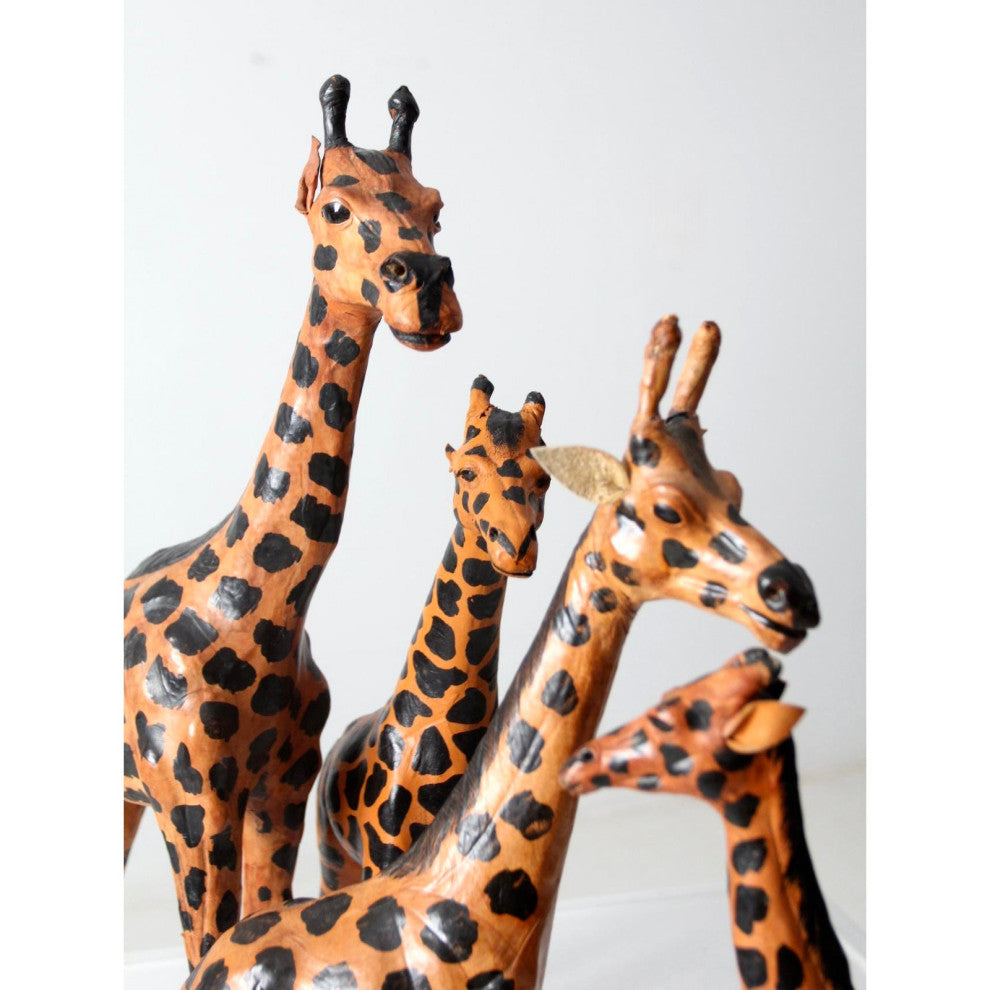 Consigned, Vintage Leather Giraffe Sculptures Set 4