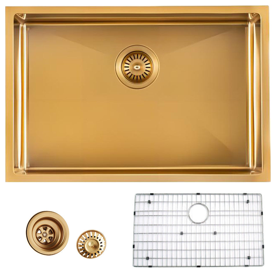 HIGOLD Single Bowl Undermount Kitchen Sink, 10", Nano, PVD Gold