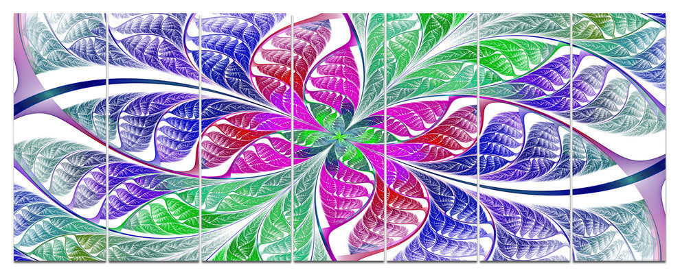 Flower like Fractal Stained Glass, Abstract Wall Art Canvas, 83"x32", 7 Panels