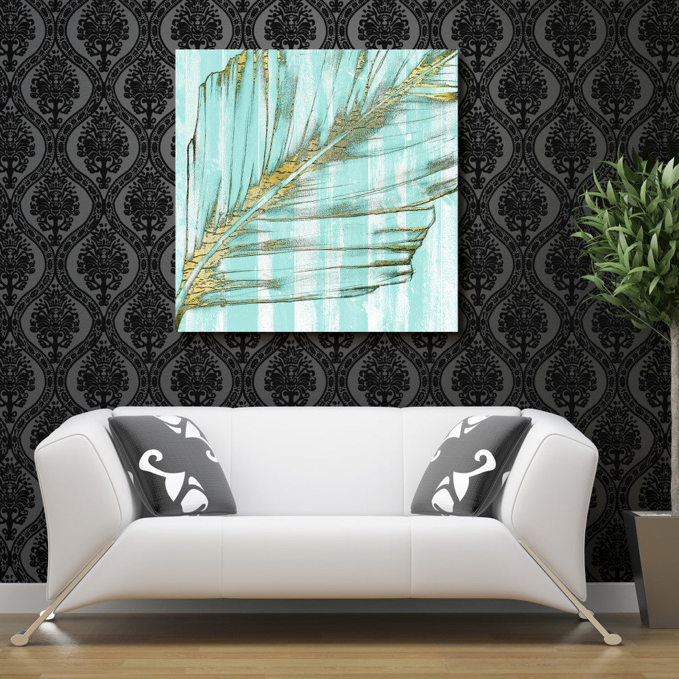 "Beach Frond in Gold" Glass Wall Art Free Floating Tempered Glass Print Set of 2