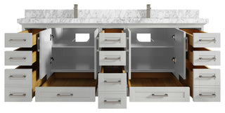 Fenway 84 Double Sink Bath Vanity in Coventry Gray 2" Carrara Marble