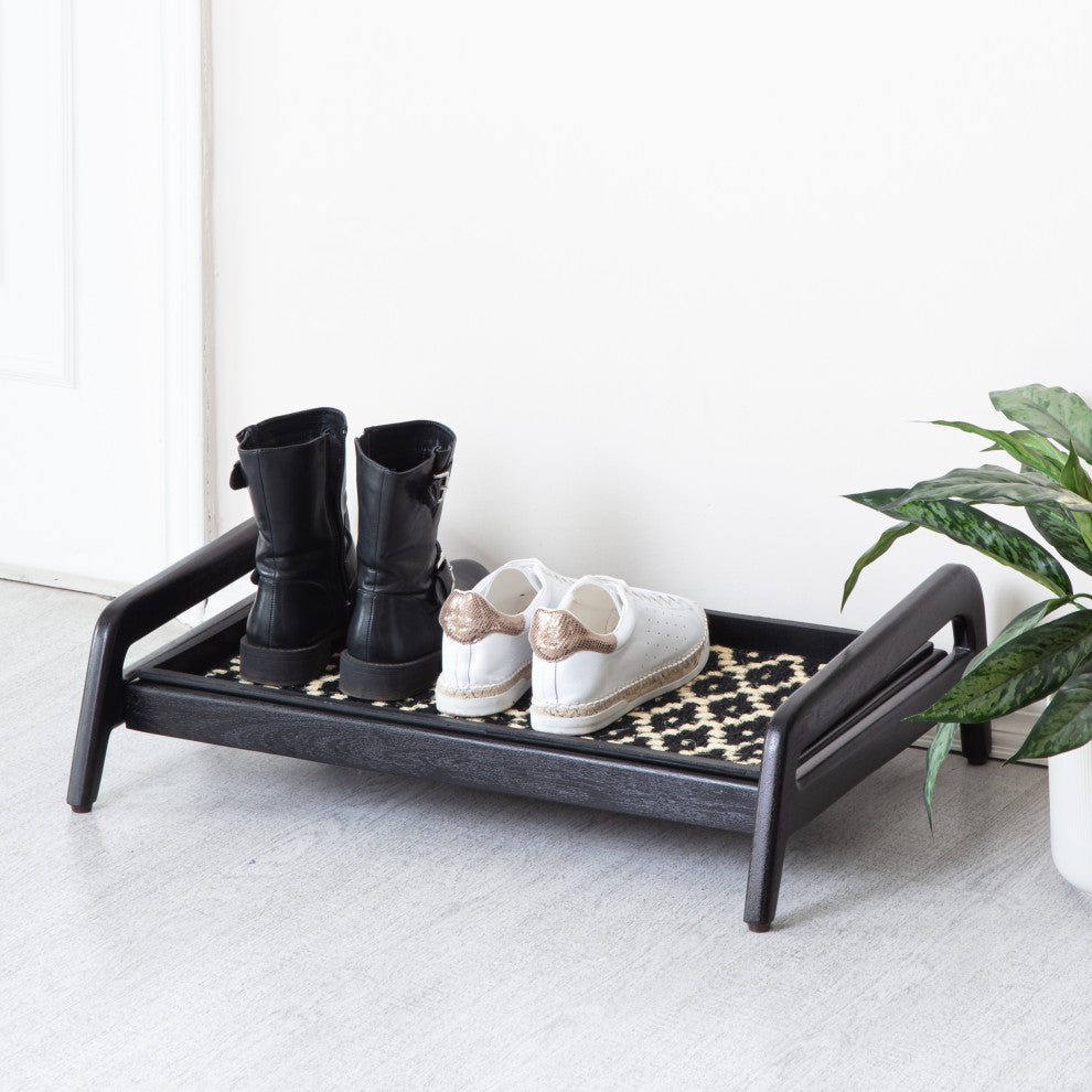Single-Tier Black Stand With 2-Pair Rubber Boot Tray Madagascar