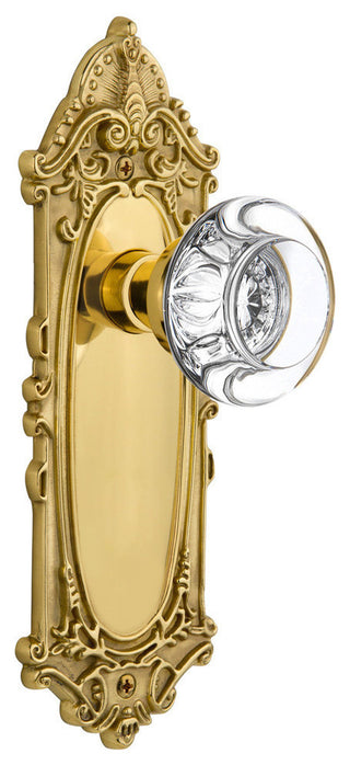 Single Victorian Plate With Round Clear Crystal Knob, Unlacquered Brass