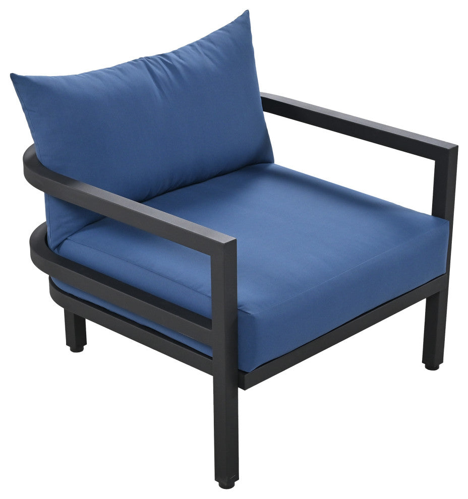 4-Piece Outdoor  Steel Patio Sectional with Table and Cushions, Blue