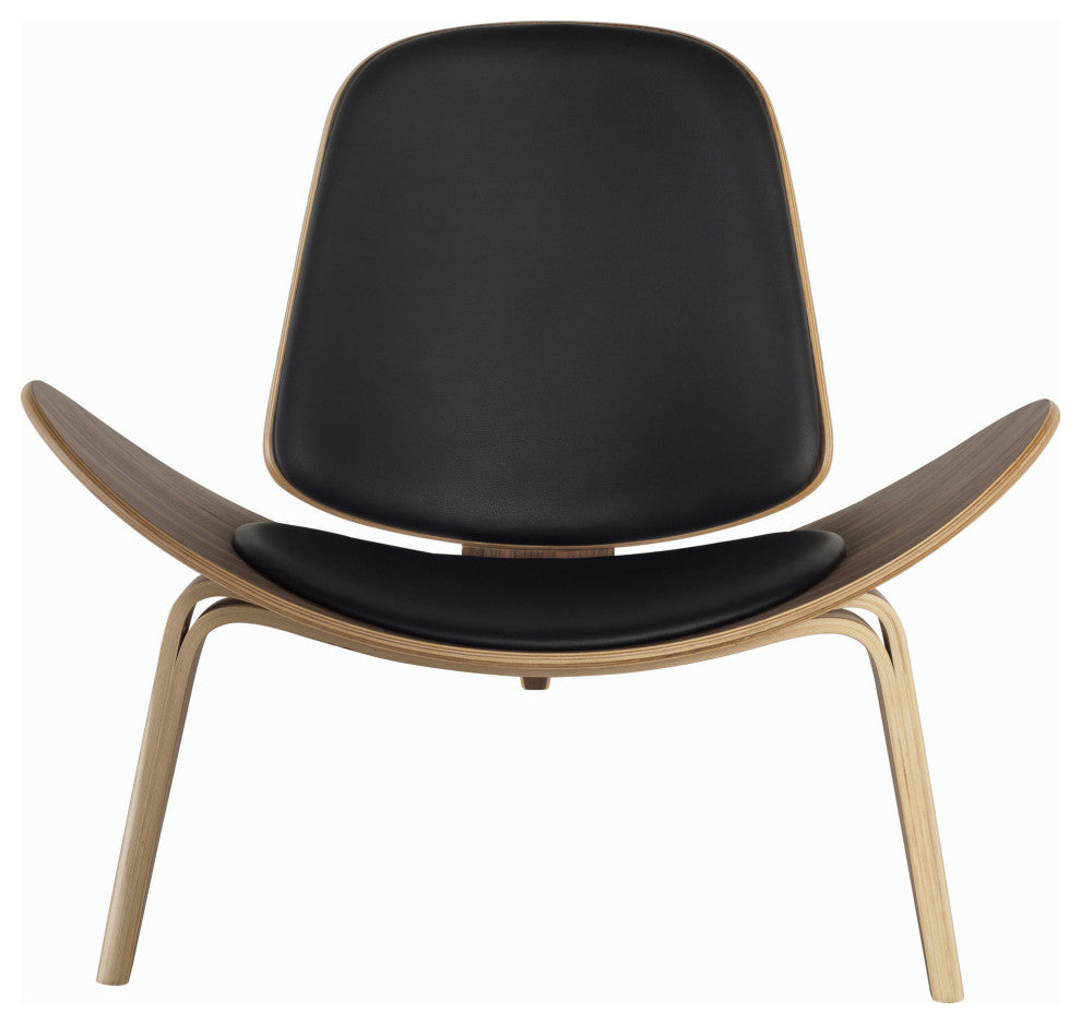 Artemis Lounge Chair in Black Leather and American Walnut Frame