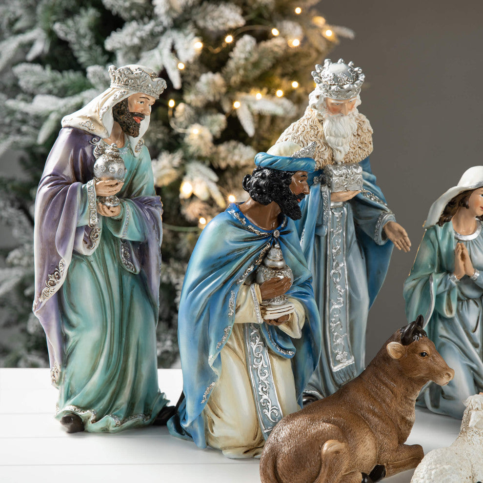 12-Piece Oversized Deluxe Blue Resin Nativity Figurine Set