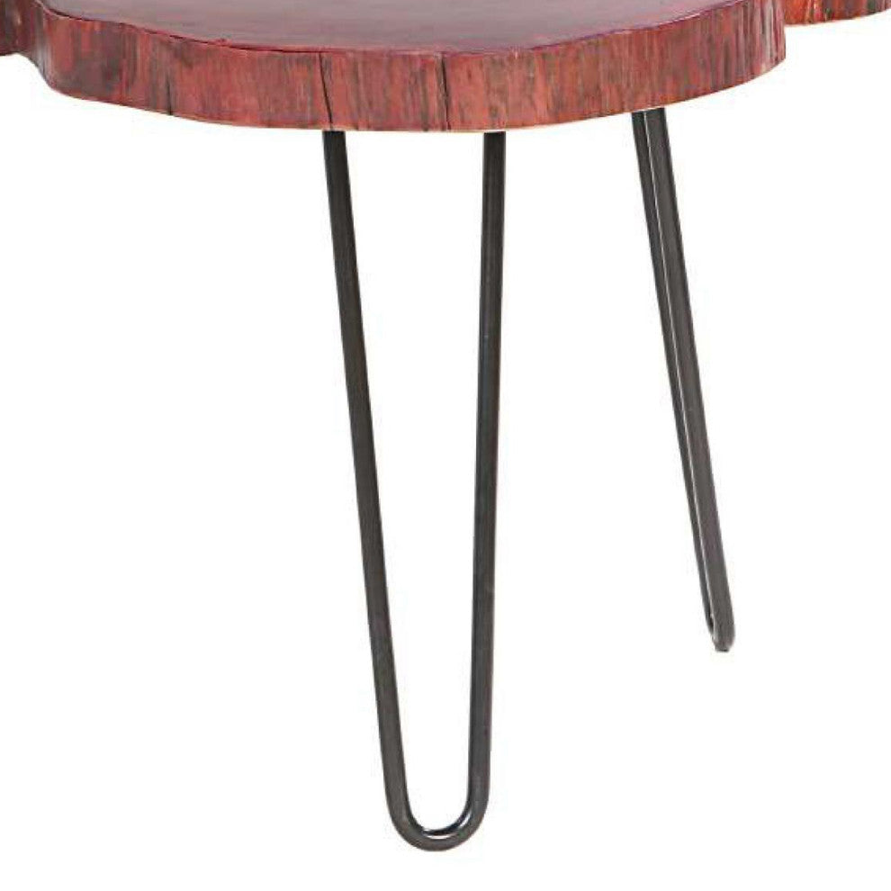 Benzara UPT-266379 Wood Coffee Table, Quatrefoil Top, Iron Hairpin Legs, Black