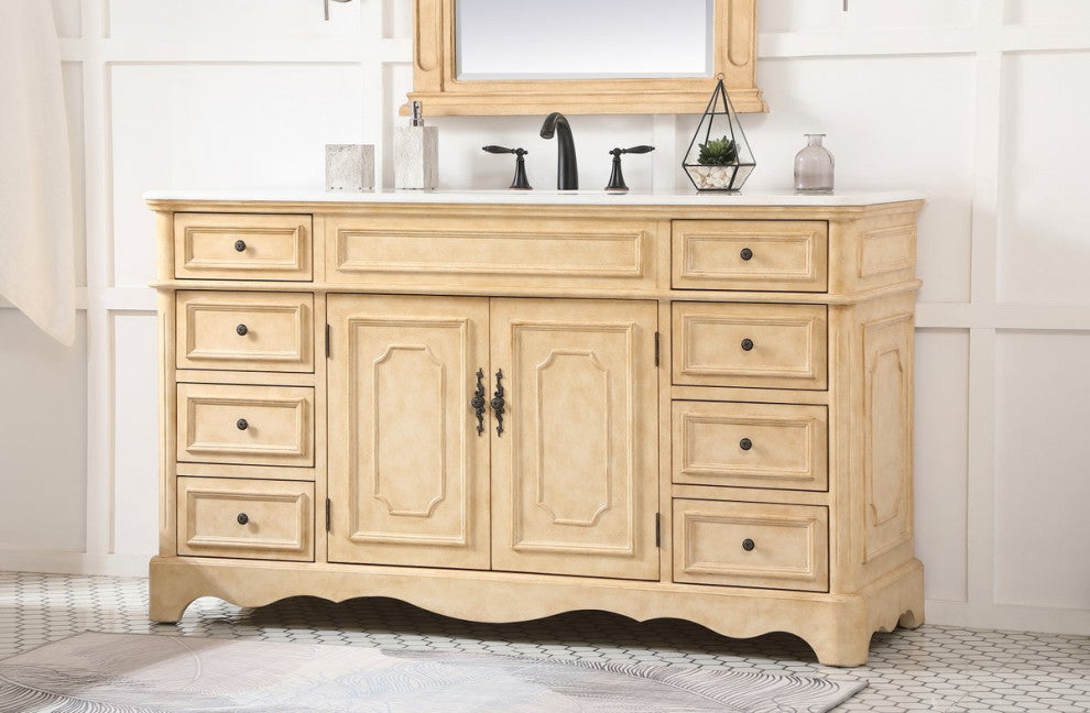 Elegant VF30460AB 60"Double Bathroom Vanity, Antique Beige