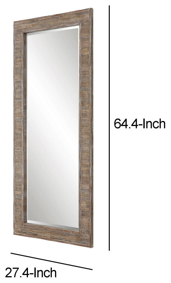 Benzara BM277018 65" Wood Wall Mirror, Tall, Distressed Weathered Brown