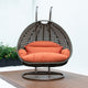 2 Person Beige Wicker Double Hanging Egg Swing Chair, Orange