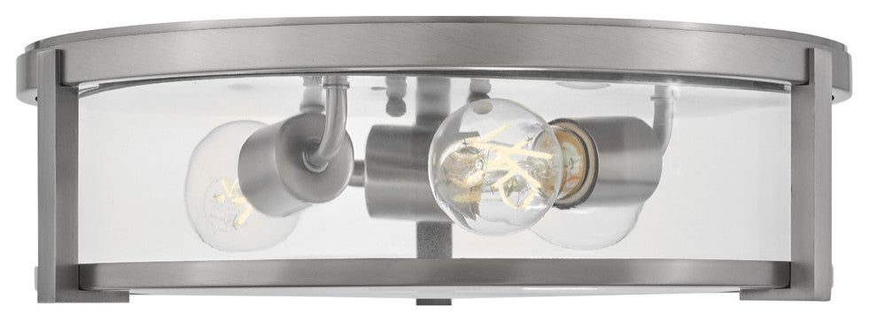 Hinkley Lowell 16" Md Flush Mount Ceiling Light, Antique Nickel + Clear Glass