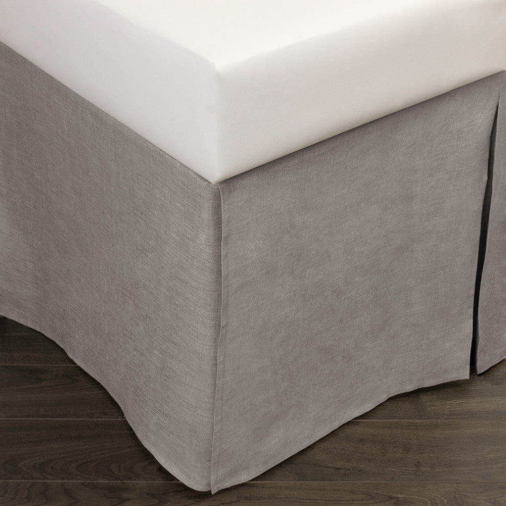 Dara Linen Bed Skirt, Gray Chambray, Twin