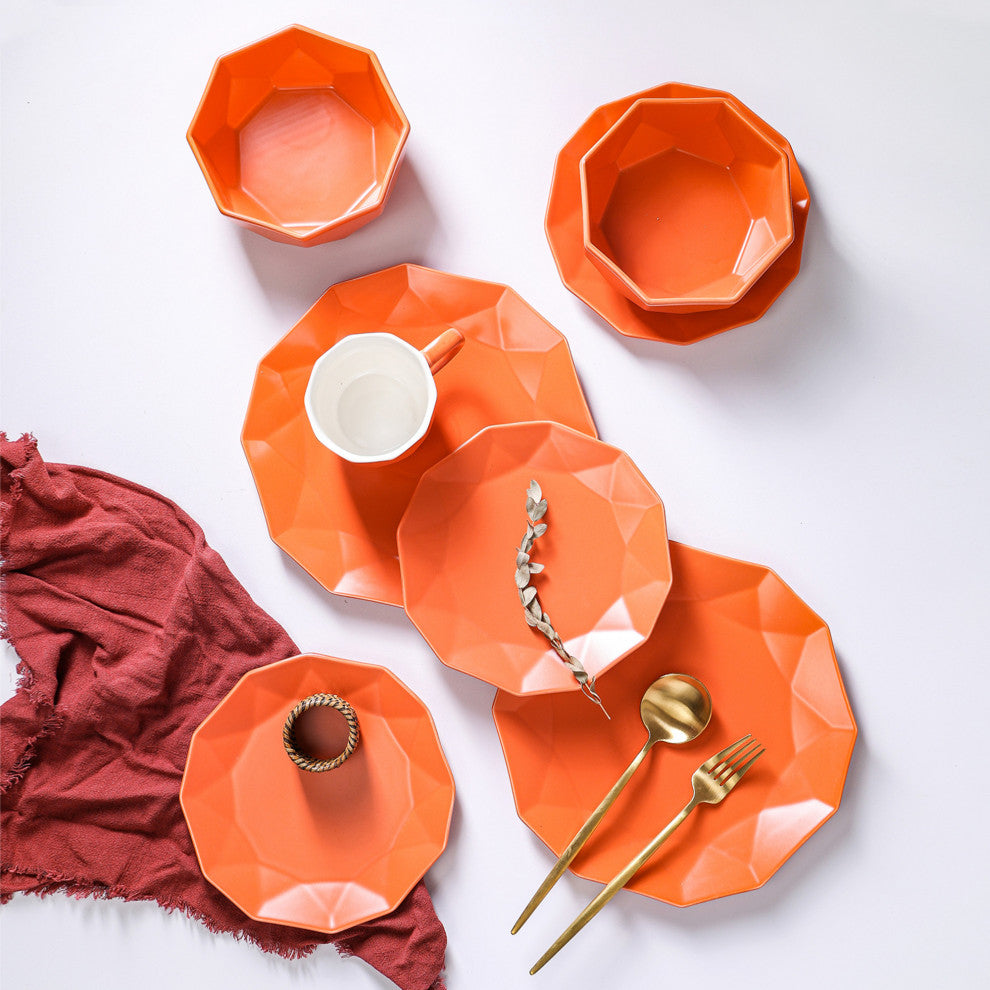 Stone Lain Jamie Porcelain 16 Piece Dinnerware Set, Orange