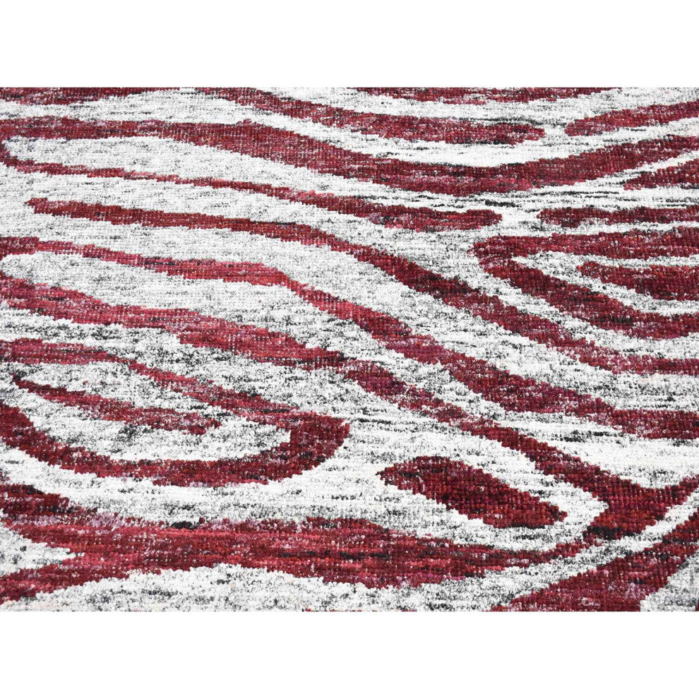 Ivory Man Made Silk Hand Knotted With Tree Bark Design Oriental Rug 9'x11'7"