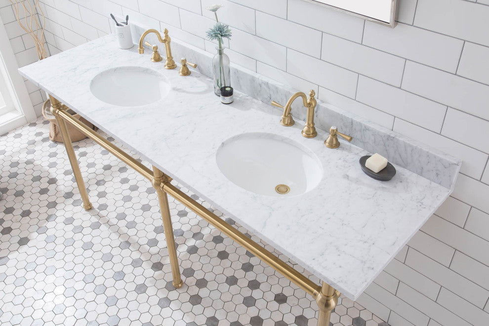 Embassy 72" Double Wash Stand, P-Trap, Countertop With Basin, Faucet, Mirror